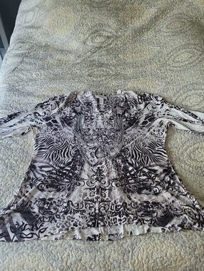 Style & Co. Black and White Embellished Animal-Print Tunic